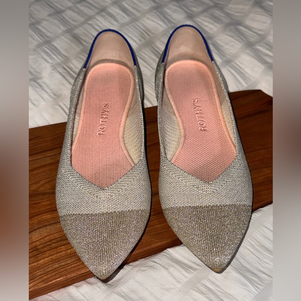 Rothy’s Point Diamond Metallic Wedding Flats Cream Gold Women’s Size 8.5 Fairy
